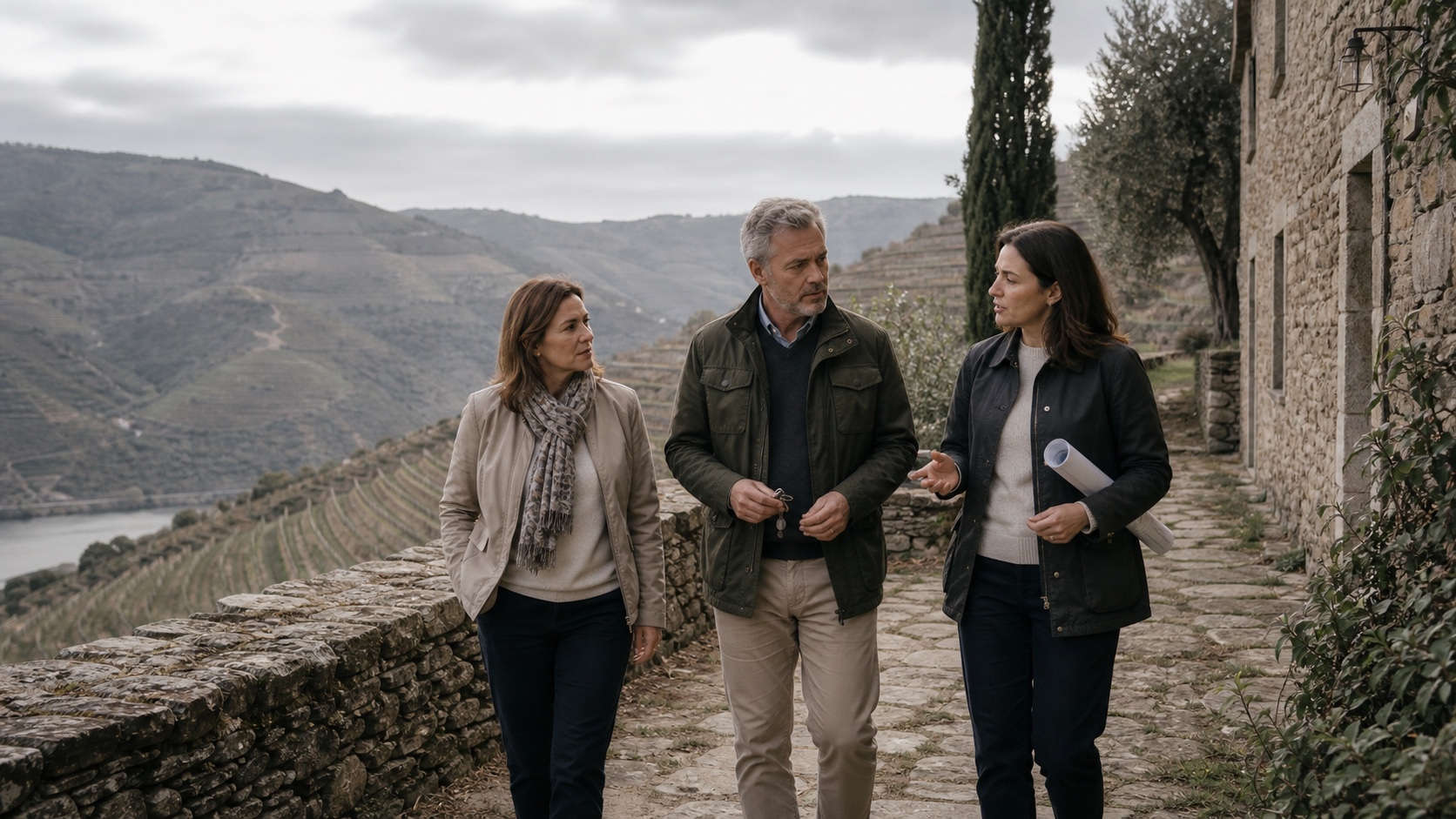 Clients walking a Douro property before a Portugal capital gains decision